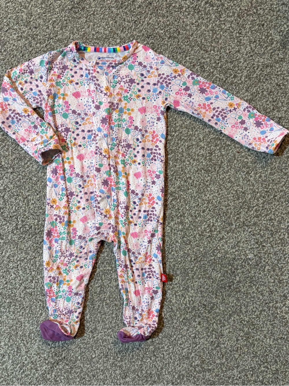 Magnetic Me Pink Floral Footie with Purple Soles